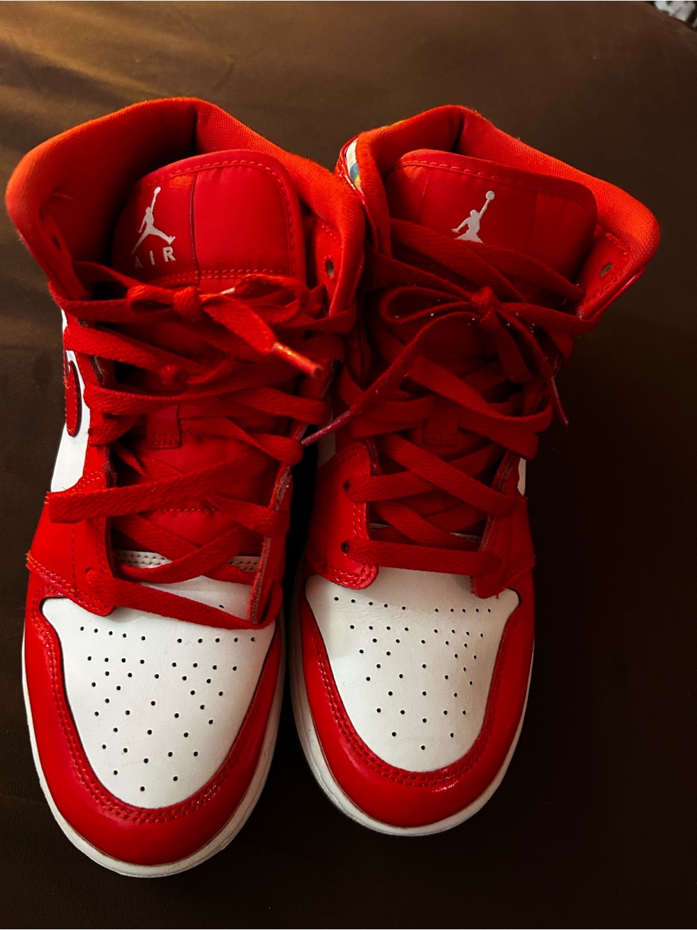 Jordan-Style High-Top Sneakers in Red and White
